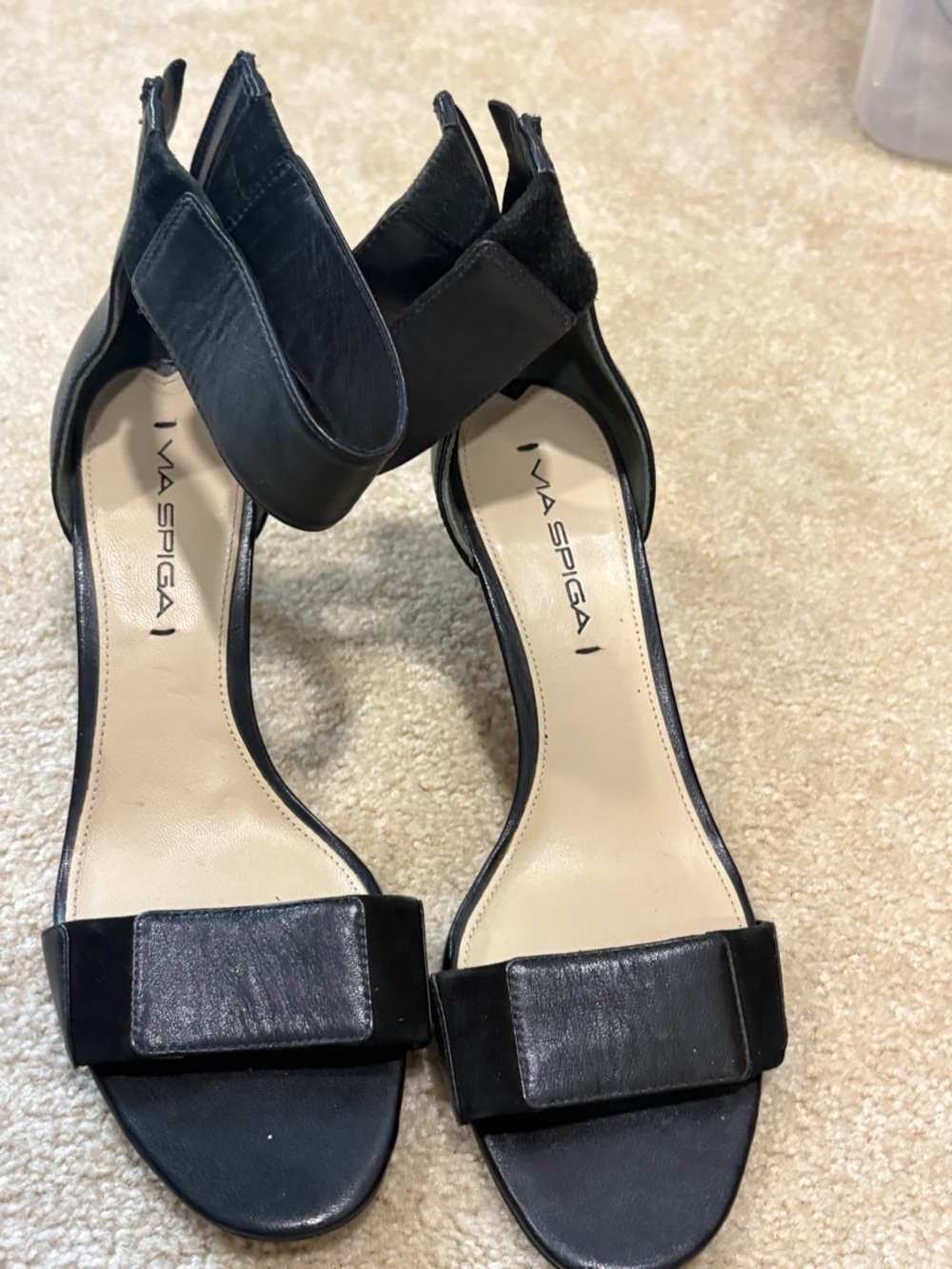Via Spiga Black Open-Toe Ankle-Strap Heels